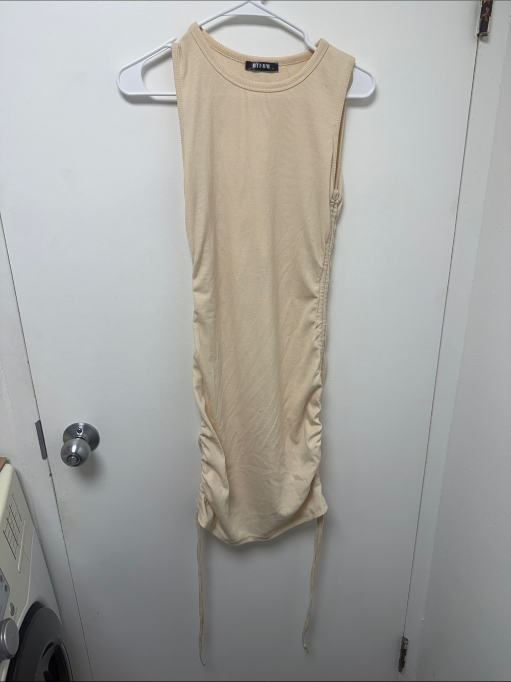 BTFBM Ruched Side Tie Bodycon Dress - Neutral Beige